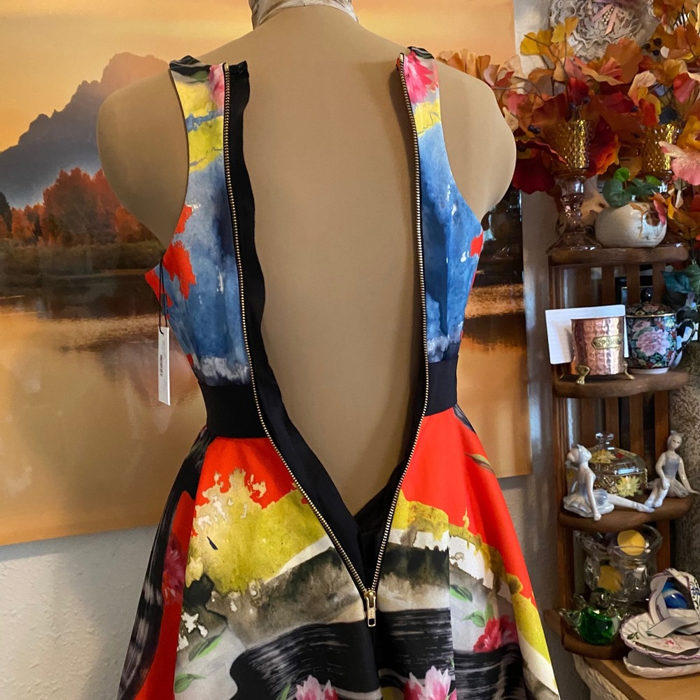 New Milly Scoopneck Circle Dress Art To Wear Abstract Floral Womens 0 Multi - Picture 10 of 10
